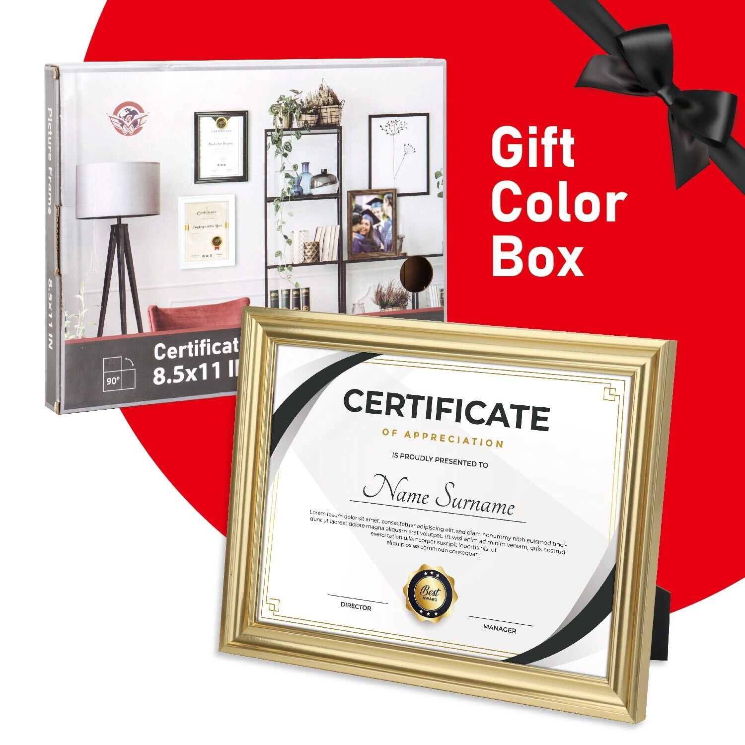 1-Opening 8.5 x 11 Picture Frames, Gold, 4 Count