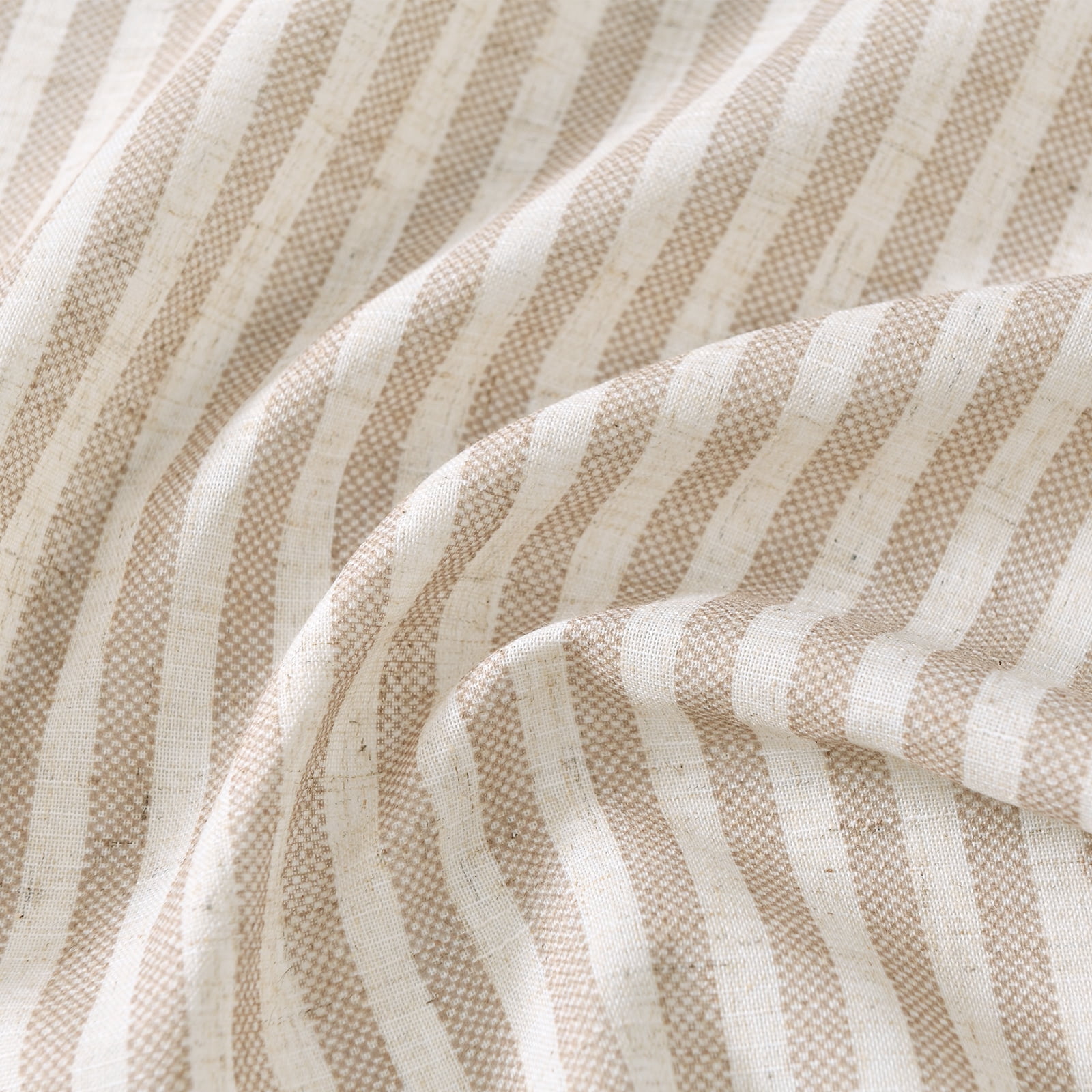 TOPICK Striped Kitchen Curtains and Valance Set 36 Inch Small Linen Curtains for Cafe Living Room Bathroom Farmhouse 3 Pieces Set Rod Pocket Taupe