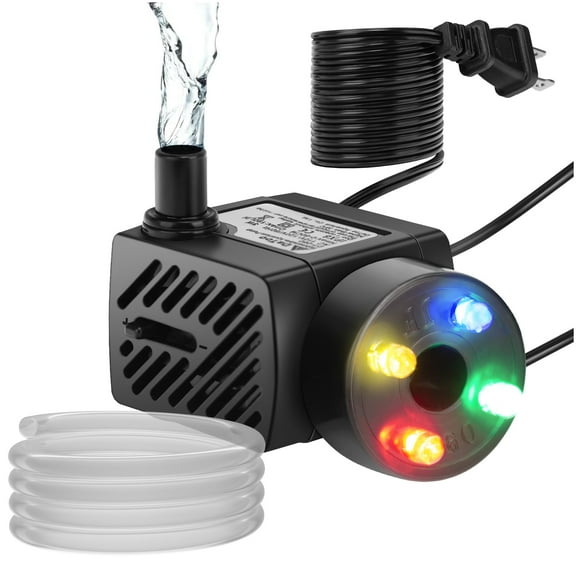 DaToo Mini Submersible Fountain Water Pump With LED Light 50GPH 3W Small Ultra Quiet Water Pump With Tubing For Aquarium Fish Tank Outdoor Pond Water Feature Fountain Statuary