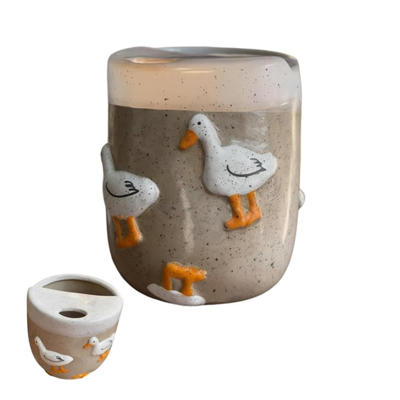 Handmade Cute Duck Ceramic Mug — with 3D Duck Design & Speckled Glaze,Stoneware Coffee Cup with Smooth Rim & Lid, Adorable Duck Themed Ceramic Mug for Coffee Tea