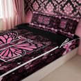 thumbnail image 3 of meiyoeat Kawaii Damask Butterfly Initial L Zipper Twin Comforter Sets with Fitted Sheet and 2 Pillowcases for Women Girls, Pink Black Bowknot Zipper Bedding Set, Black Reversible, 4pcs, 3 of 6