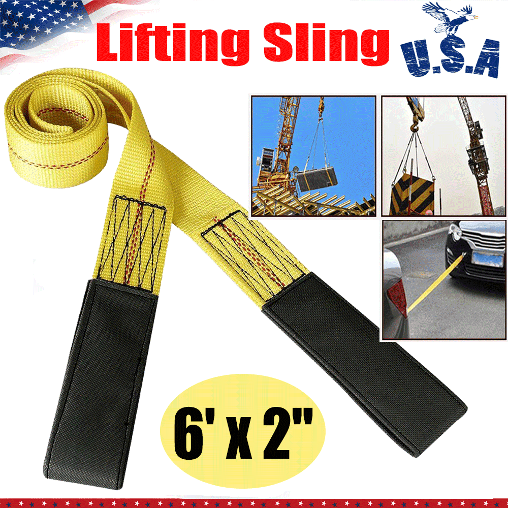 Heavy Duty 2Pack 6' x 2" Nylon Lifting Sling Flat Loop Tow Strap Web Lift Sling 