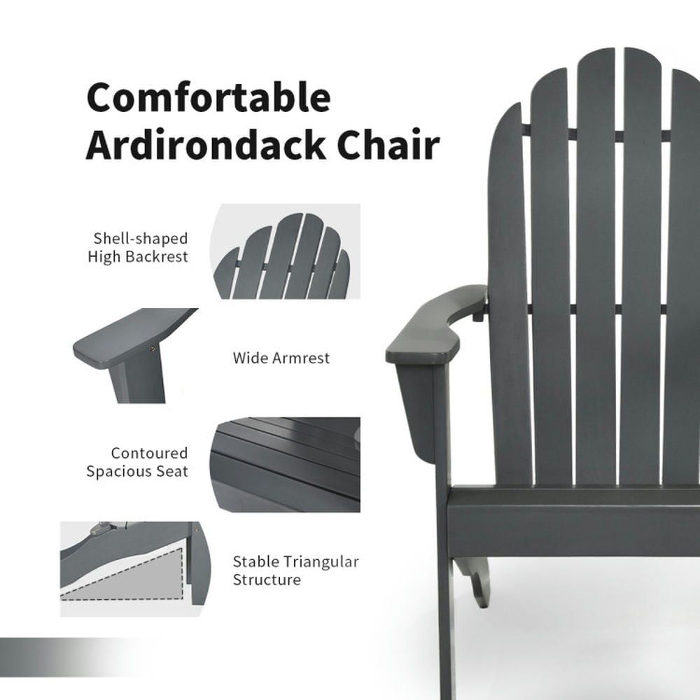 Aimee Lii Acacia Wood Outdoor Adirondack Chair with Ergonomic Design, Outdoor Patio Furniture for Balcony Porch Backyard, Sturdy -Gray