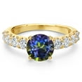 thumbnail image 3 of Gem Stone King 14K Yellow Gold Blue Mystic Topaz and Lab Grown Diamond Engagement Ring for Women | 2.88 Cttw | Round 8MM | Gemstone November Birthstone | Size 5, 3 of 6