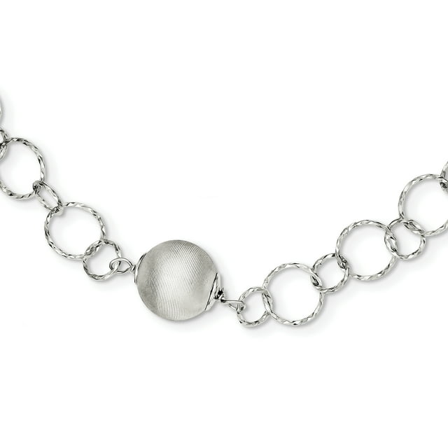 925 Sterling Silver Brushed and Polished Necklace 16 Inch