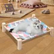 ZZkhGO Dog Suspended Bed, Wooden Elevated Pet Bed for Cats and Small Dogs, Portable Detachable Indoor Outdoor Hanging Bed for Travel