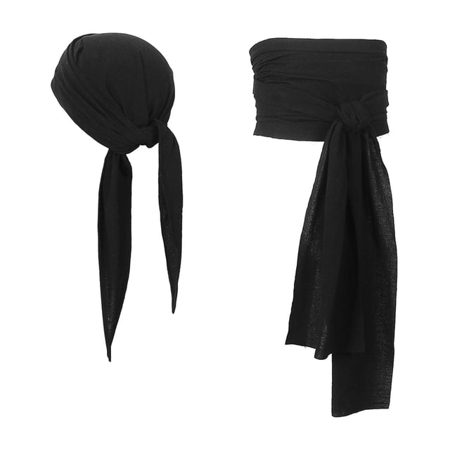 Pañuelo para la cabeza de pirata, accesorios para sombrero, cinturón de cintura pirata, faja pirata para fiesta Negro