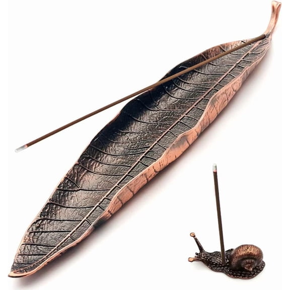 Incense Holder Set - Leaf and Snail Incense Burner,Incense Holders for Sticks Ash Catcher, Durable Zinc Alloy Material, Incense Ash Catcher Tray,Best for Meditation,Yoga,Home,Office