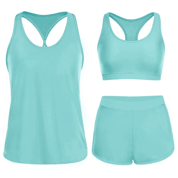 Tankini de moda para mujer, color sólido con cojín en el pecho y sin soporte de acero, traje de baño holgado con cordón dividido, trajes de baño de 3 piezas para mujer, trajes de baño tankini para muj
