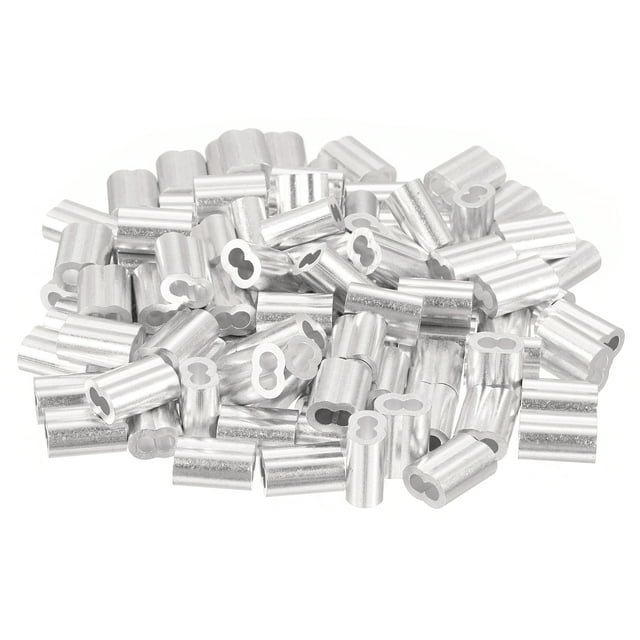Unique Bargains 100 Pack Aluminum Crimping Loop Sleeve for 1/8' Diameter Wire Rope, Double Ferrule Aluminum Wire Rope Sleeve