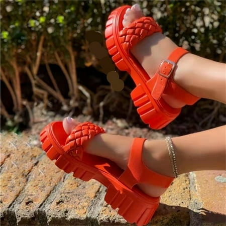 

IKemiter Women s Open Toe Sandals Strappy Platform Sandals Ankle-Strap Pin Buckle Closure