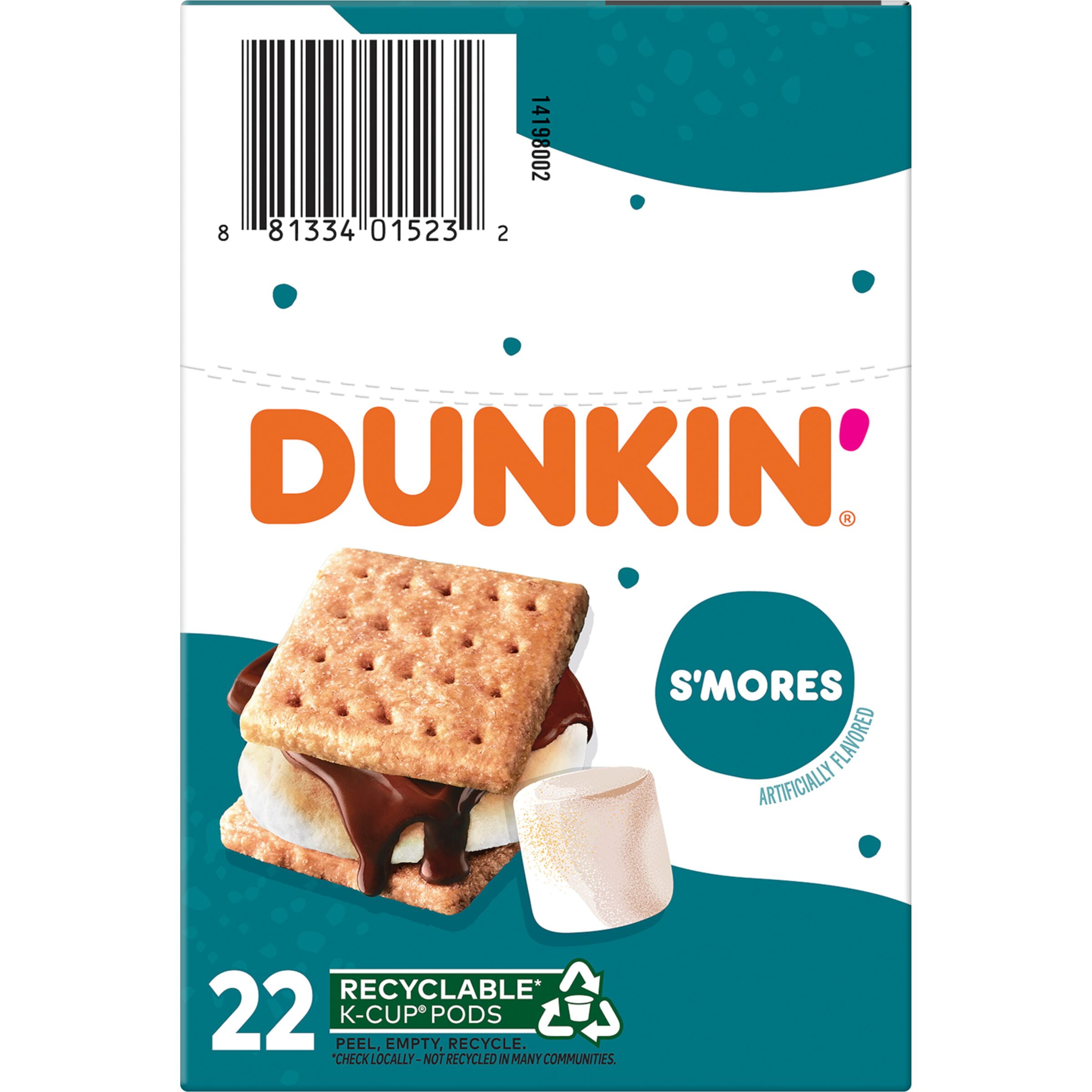 (4 Pack) Dunkin’ S’mores Artificially Flavored Coffee, Medium Roast, Keurig K-Cup Pods, 22 Count Box