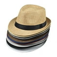 thumbnail image 4 of HEVIRGO Men Solid Color Wide Brim Fedora Felt Hat Panama Cap Boater Summer Beach Sunhat, 4 of 8
