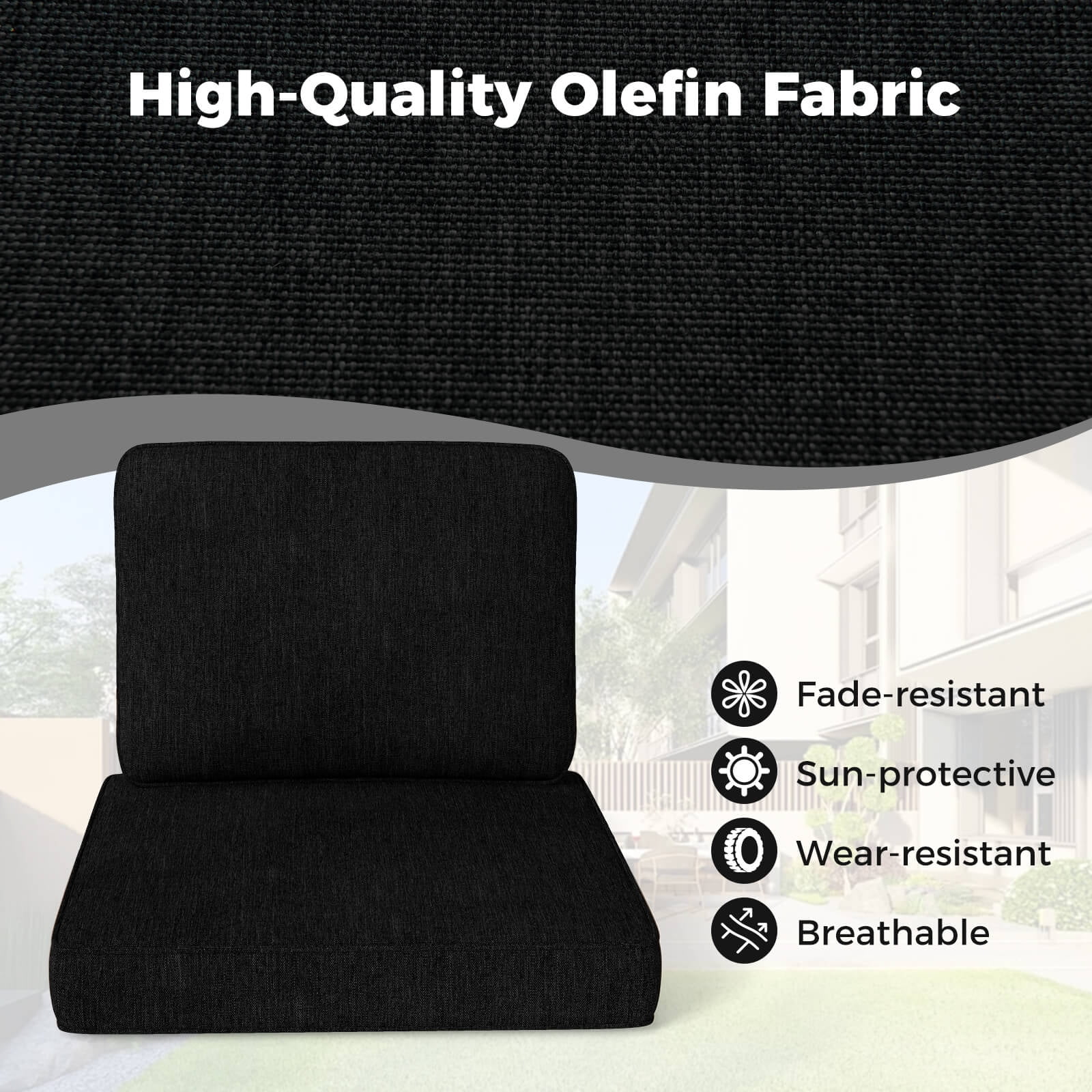 Costway 2-Pack 24" x 24" Deep Seat Cushion & Back Pillow with Removable Covers Outdoor Black