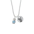 thumbnail image 2 of Delight Jewelry Silvertone 3-D Light Blue & AB Crystal Owl Silvertone Script Initial Disc - Y - Charm Necklace, 20"+3", 2 of 4