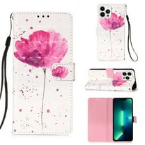 SaniMore for iPhone 14 Pro 6.1" Magnetic Flip Wallet Case, PU Leather Case with Card Slot & Kickstand Wrist Strap Shockproof Protective Case for Men Ladies, Flower