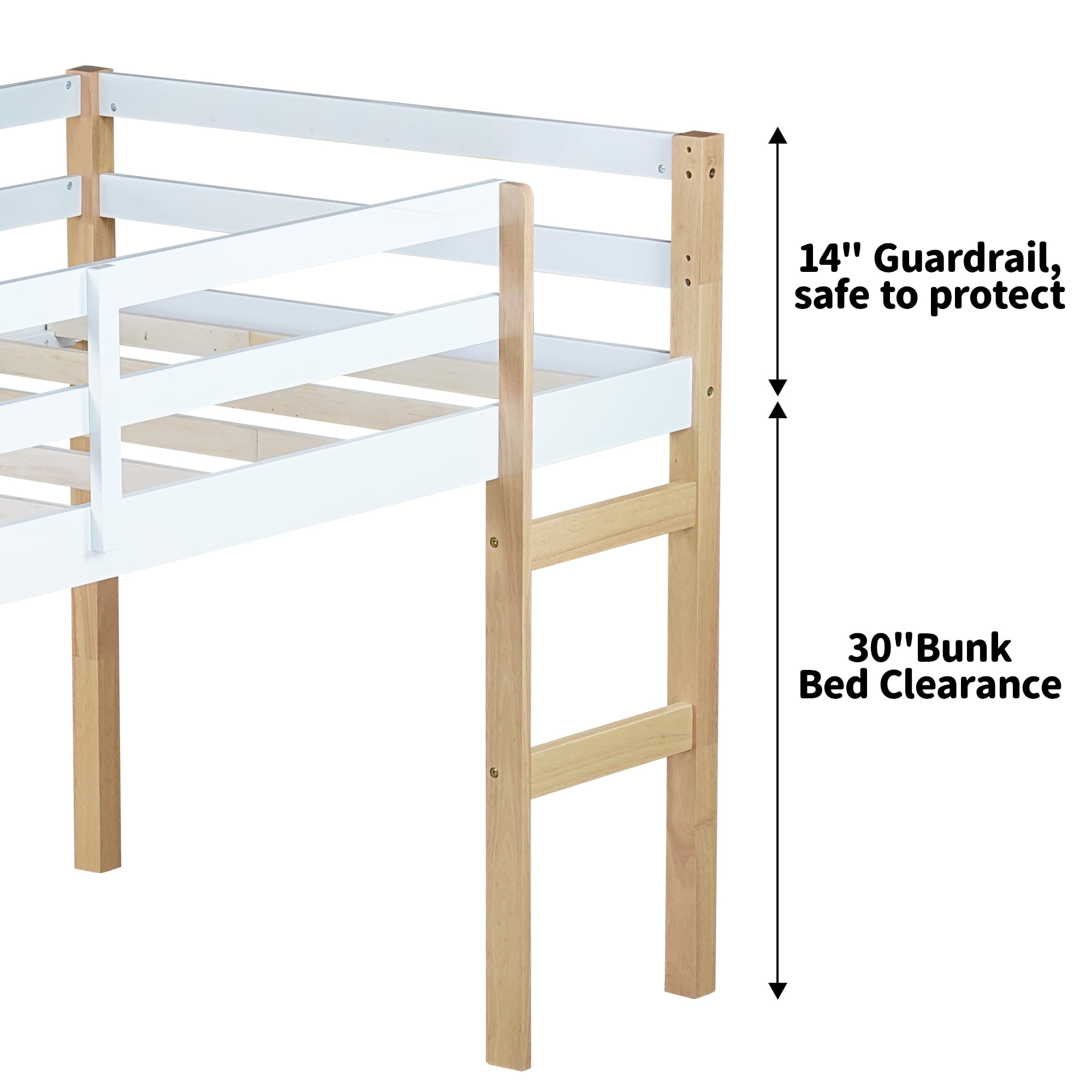 Alvantor Twin Loft Bed for Kids Wood Bed with Stairs, Natural+White