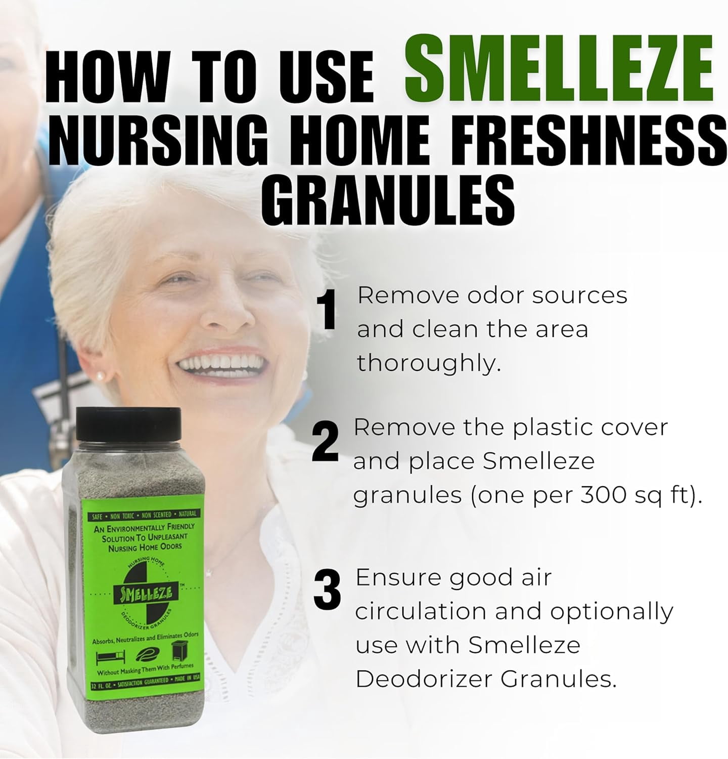 SMELLEZE Natural Nursing Home Smell Remover: 50 lb. Granules Remove Elderly Odor