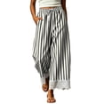 thumbnail image 2 of Elvqul High Waist Pants for Women Elastic Waist Flowy Trousers Palazzo Summer Fall Wide Leg Striped Pocket Womens Pants, 2 of 9