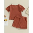 thumbnail image 4 of CIYCuIT Toddler Infant Boys Cotton Linen Summer Outfits Solid Color Short Sleeve T-shirt + Elastic Waist Shorts 2Pcs 6M 12M 18M 24M 3T 4T Kids Casual Short Pants Set, 4 of 8