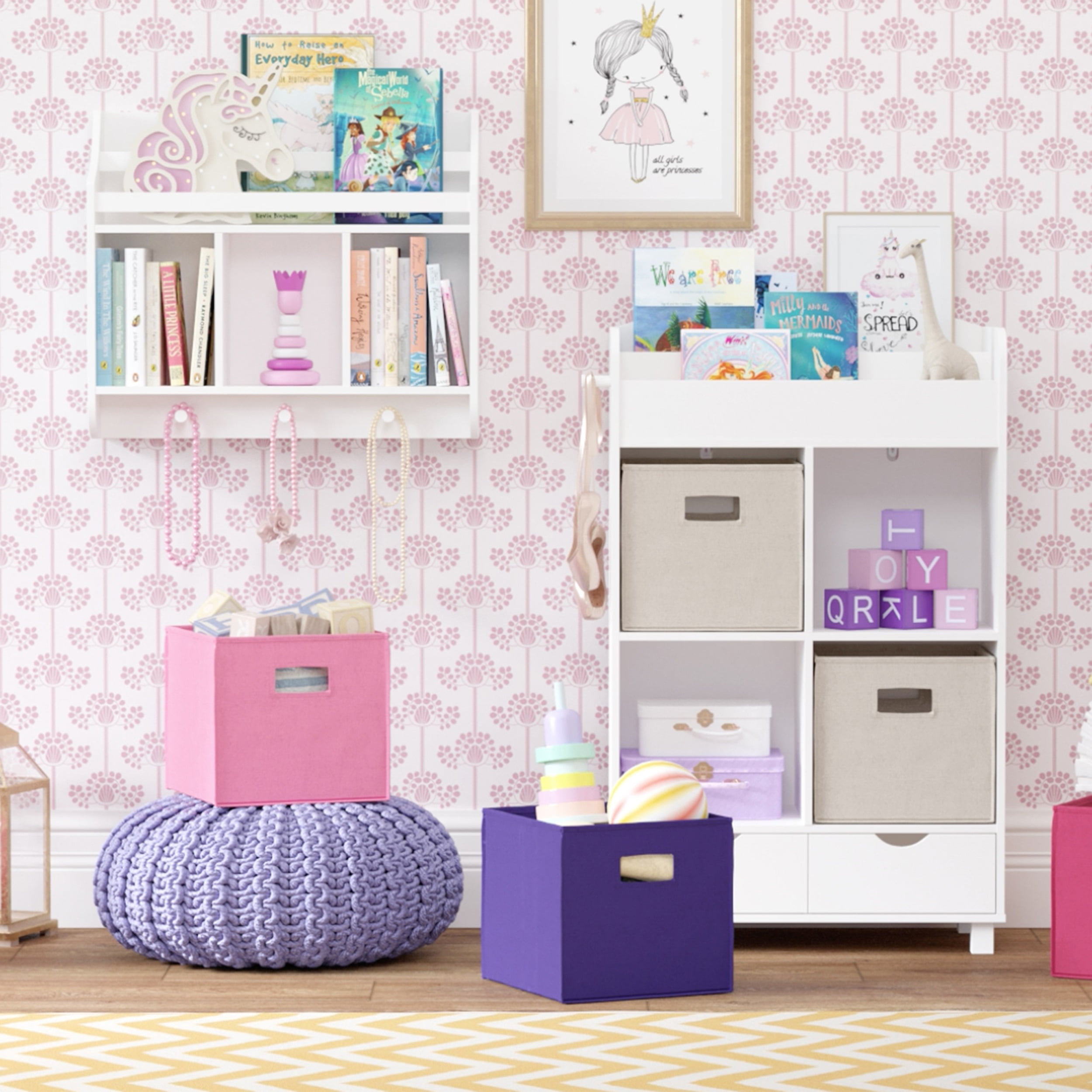 RiverRidge Kids 2 Piece Fabric Collapsible Storage Cube Organizers with Handles for Playroom Organization - Dark Purple
