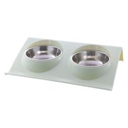 Elevated Double Dog Cat Bowls Food Water Feeder Tilted for Puppy Kitten Green L