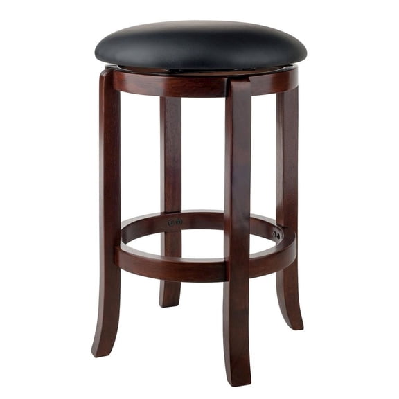 FurniFact Swivel Counter Stool, Black Seat, Solid Wood Walnut Finish, 24 Inch Height