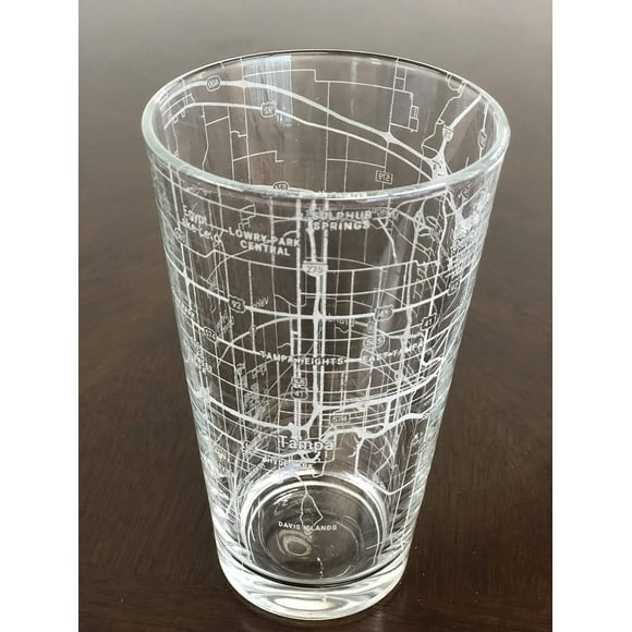 16 oz Pint Beer Glass Urban City Map Tampa Florida