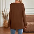 thumbnail image 2 of Gibobby Temperamento Suelto Top de Manga Larga Suéter de punto de manga larga con cuello en V sólido de moda cómoda informal de otoño invierno para mujer (Café, S), 2 of 5