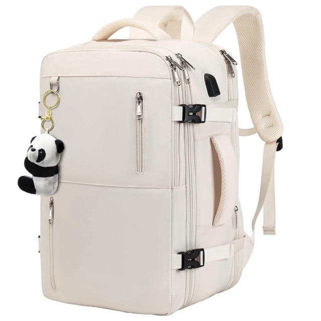 Mochila de viaje DWQOO para mujer y hombre, grande, 40 L, con portátil de 17 pulgadas, color beige