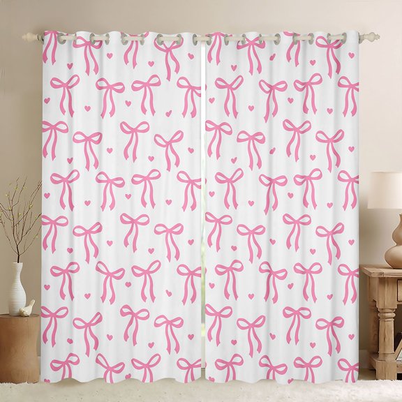 Feelyou Pink Bow-tie Curtains Pack of 2 (42x84 Each), Love Heart Curtains Blackout