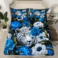 thumbnail image 2 of Manfei Wild Cheetah Full Size Sheets,Jungle Animal Bed Sheets,Blue Country Floral Sheet Sets For Girls Kids,Microfiber Bedroom Decor,4pcs, 2 of 7