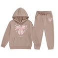thumbnail image 3 of LRen Girls Sweatsuits Size 7 Long Sleeve Bow Print Hoodie Sweatshirt + Pants 2 Pieces Sweatsuit Regular Fit Tracksuit 2 Piece Back To School Outfits, 3 of 5
