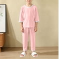 thumbnail image 5 of TIREOW Kids Loungewear 2 Piece Set Contrast Trim Round Neck Three Quarter Sleeve Top and Long Pants Boys and Girls Sleepwear Set, 5 of 5