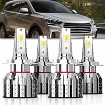 LED Headlight Bulbs H7 Combo Fit for Hyundai Santa Fe 2017-2018,H7 High/Low Beam Bulbs,6000K Cool White, Plug and Play, Pack of 4