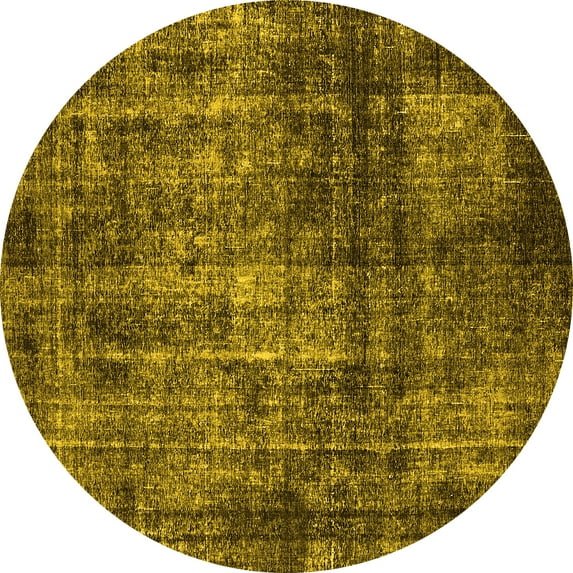 Ahgly Company Machine Washable Indoor Round Oriental Yellow Industrial Area Rugs, 5' Round