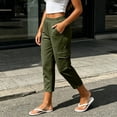 thumbnail image 3 of Womens Capris Pants for Outdoor Hiking High Waist Lounge Cropped with Pockets Army Green Casual Cargo Pants Size L, 3 of 9