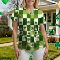thumbnail image 7 of felwors St Patricks Day Scrub Tops for Women Short Sleeve V Neck Scrubs Lucky Shamrock Print Plus Size Medical Uniform Shirts (Light Green, XXL), 7 of 7