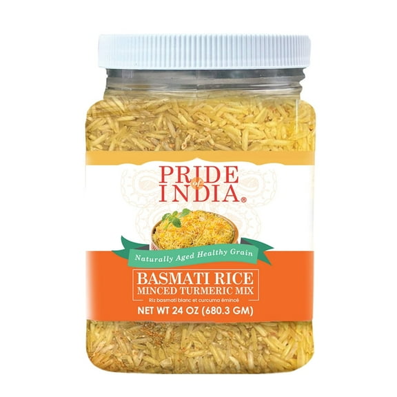 Pride of India | Extra Long Basmati Rice with Minced Turmeric 24 oz (680.3 gm) | Naturally Aged Healthy Grain | Perfect for Pilaf, Biryani, Kitchari, Coconut Rice | Vegan, Non-Bioengineered