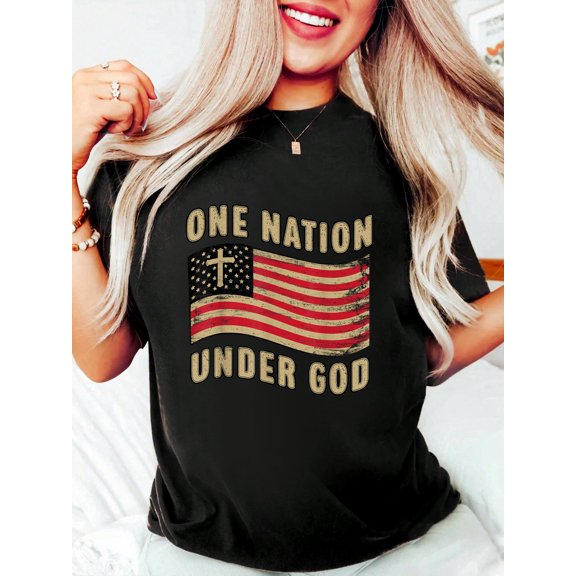 4th of July US Flag One Nation Under God Patriotic Christian T-Shirt