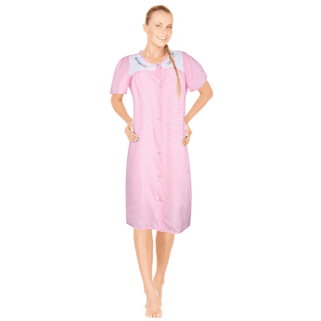 

JEFFRICO Womens Snap Front Housecoat Lounger Duster House Dress Short Sleeve Nightgowns Robe