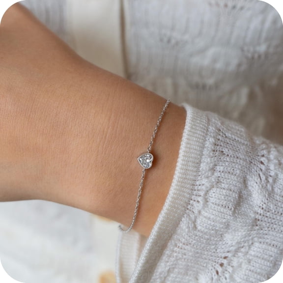 GOSFRY 14K Silver Plated Bracelets for Women Cute Tiny Sideway Dainty Heart-Shaped Bracelet Handmade Wedding Jewelry Gift
