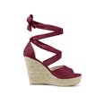 thumbnail image 3 of BLISSFUL STEP Women's Shoes Lace Up Espadrilles Platform Wedge Sandals Burgundy 7, 3 of 8