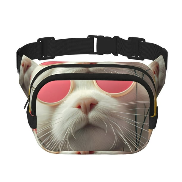 Disketp Floral Sunglasses Cat Art Riñonera de Doble Capa, Bolsa de Cintura Ajustable para Viajes, Correr y Senderismo, Riñonera Ligera para Hombre y Mujer
