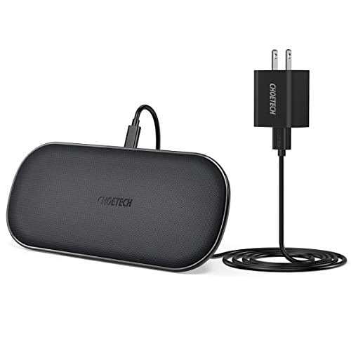 CHOETECH Dual Wireless Charger, 5 Coils Qi Certified Fast Wireless Charging Pad Compatible with