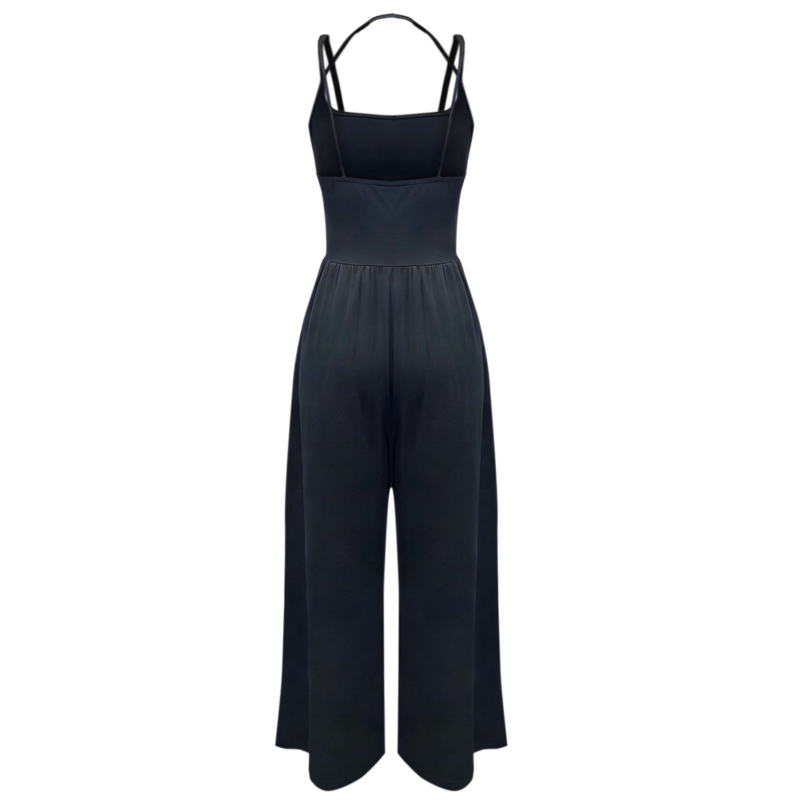 Dazajoo Casual Halter Jumpsuits for Women One Piece Spaghetti Strap Rompers Summer Sleeveless High Waist Jumpsuit,Blue,XL