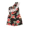 thumbnail image 1 of Kmbangi Girl?s Flower Oblique Shoulder Lace Trim Sleeveless Short Jumpsuit, 1 of 9
