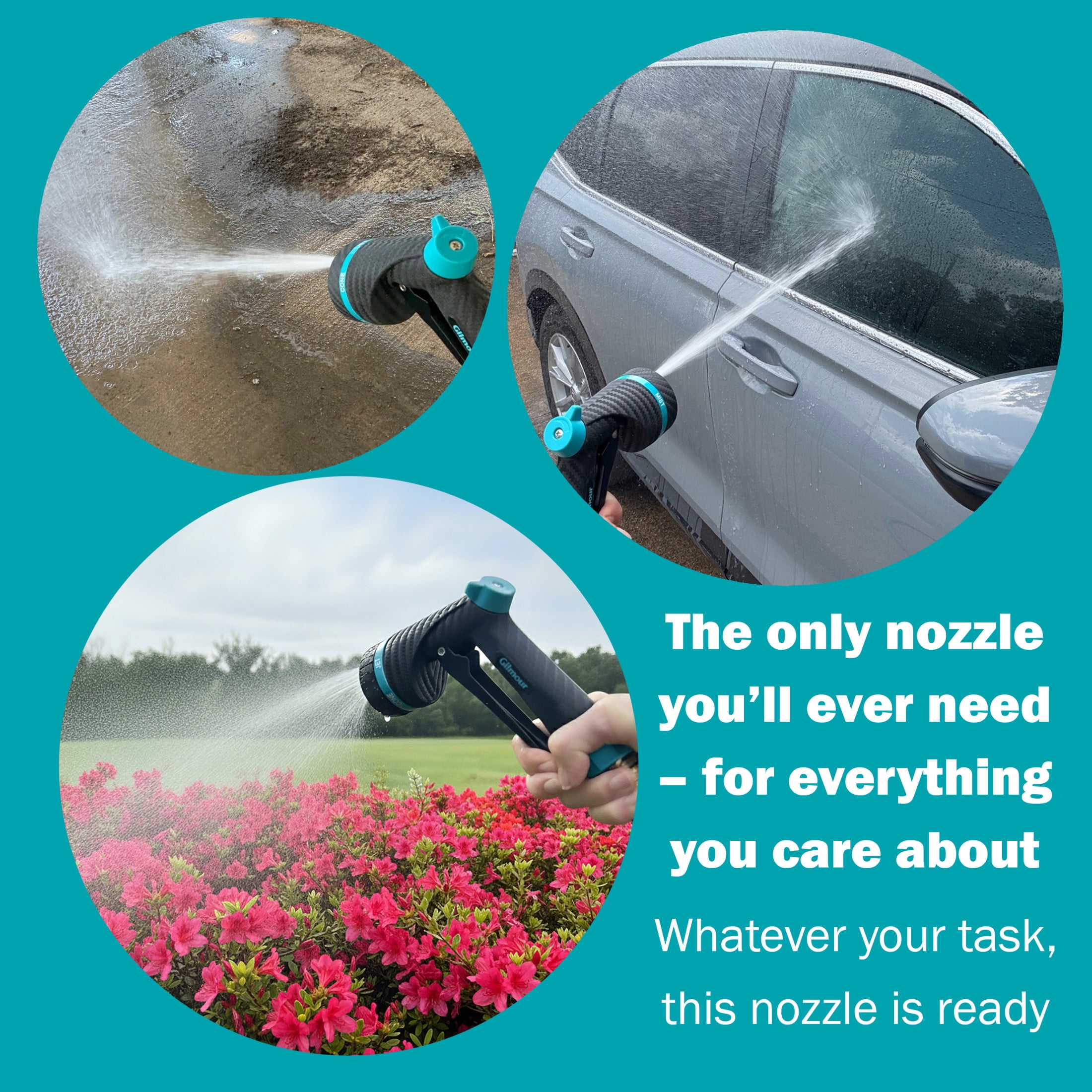 Gilmour Heavy Duty Swivel Connect Adjustable Hose Nozzle, Jet to Mist, Rear Trigger Control, Ergonomic Non-Slip Grip