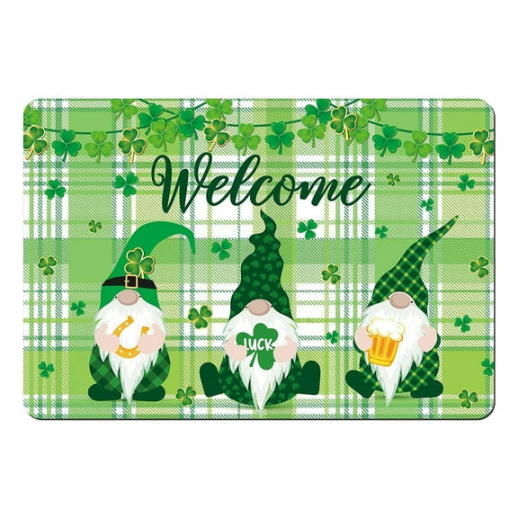 MXTPOV St Patricks Day Floor Mats, Clovers Gnomes Rug Non-slip, Front Door Mat for Indoor Outdoor, St Patricks Day Decorations Door Mat, Home Decor, 15.7x23.6 in