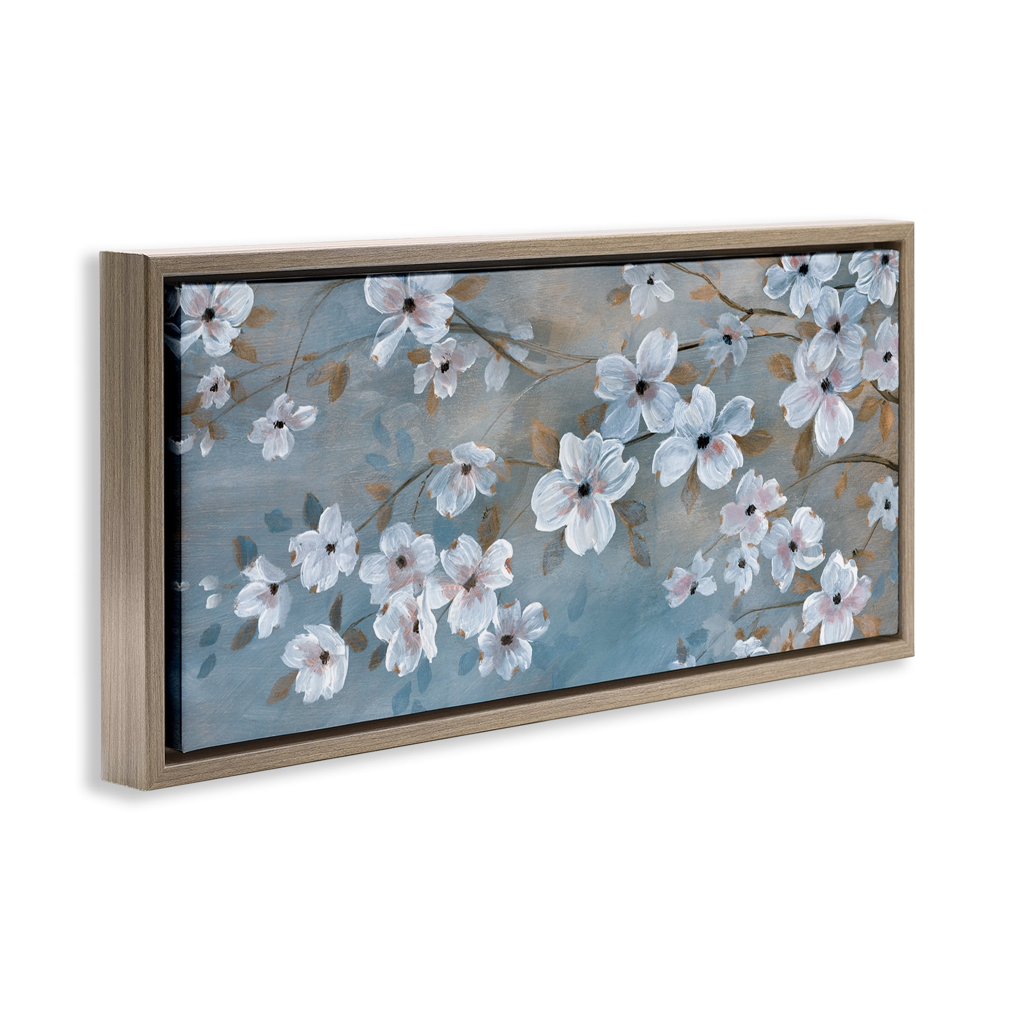 Stupell Industries Traditional Apple Blossoms Plants & Flowers Painting Brown Floater Framed Canvas Art Print Wall Art, 31 x 14